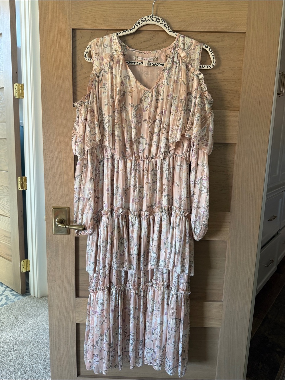 Chelsea & Violet Blush Pink Cold-Shoulder Tiered Maxi Dress